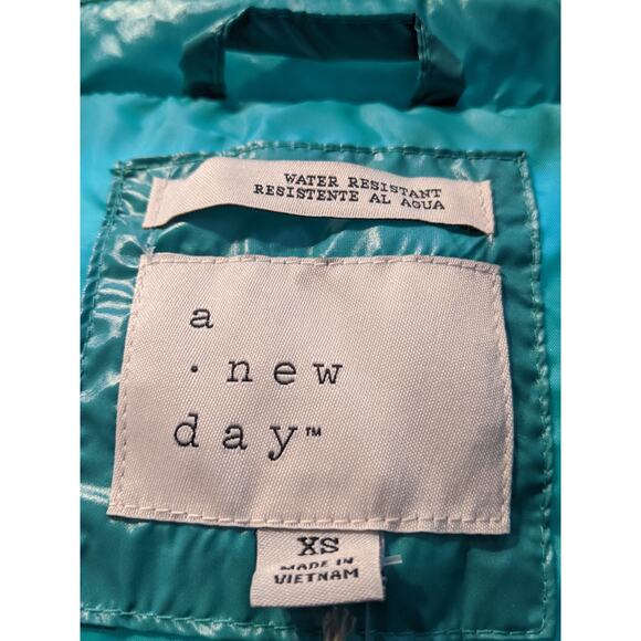 Wet Look Puffer Coat‎ A New Day Jade XS Green Winter Zip Up Puffy Cinch Jacket - Picture 10 of 11